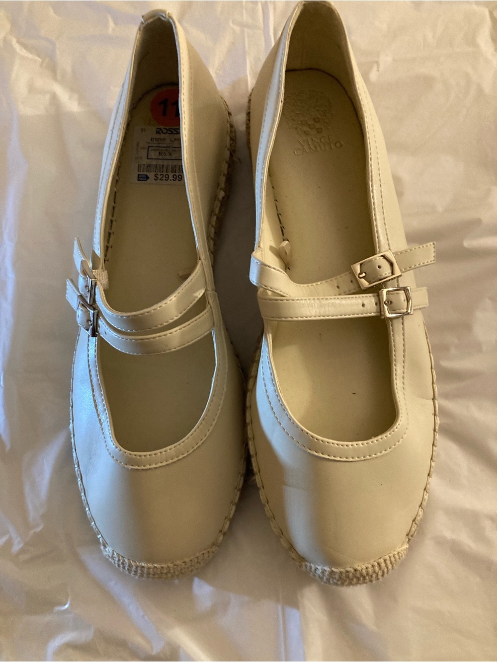 Women Cream Mary Jane Shoes with Double Buckle
